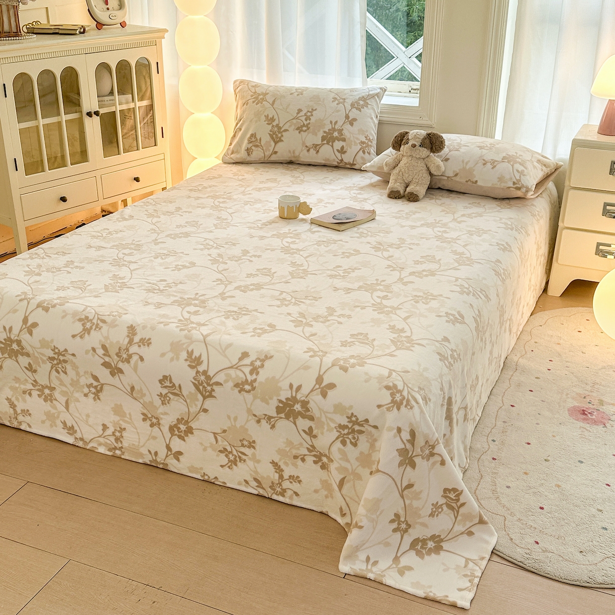 91家纺网 家纺一手货源 找家纺 灰鲸 2025新款立体雕花牛奶绒床单单床单单品床单单件 繁花-杏