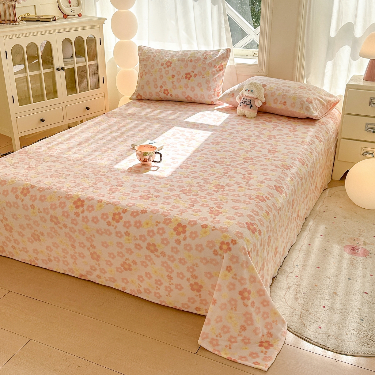 91家纺网 家纺一手货源 找家纺 灰鲸 2025新款立体雕花牛奶绒床单单床单单品床单单件 花海-粉