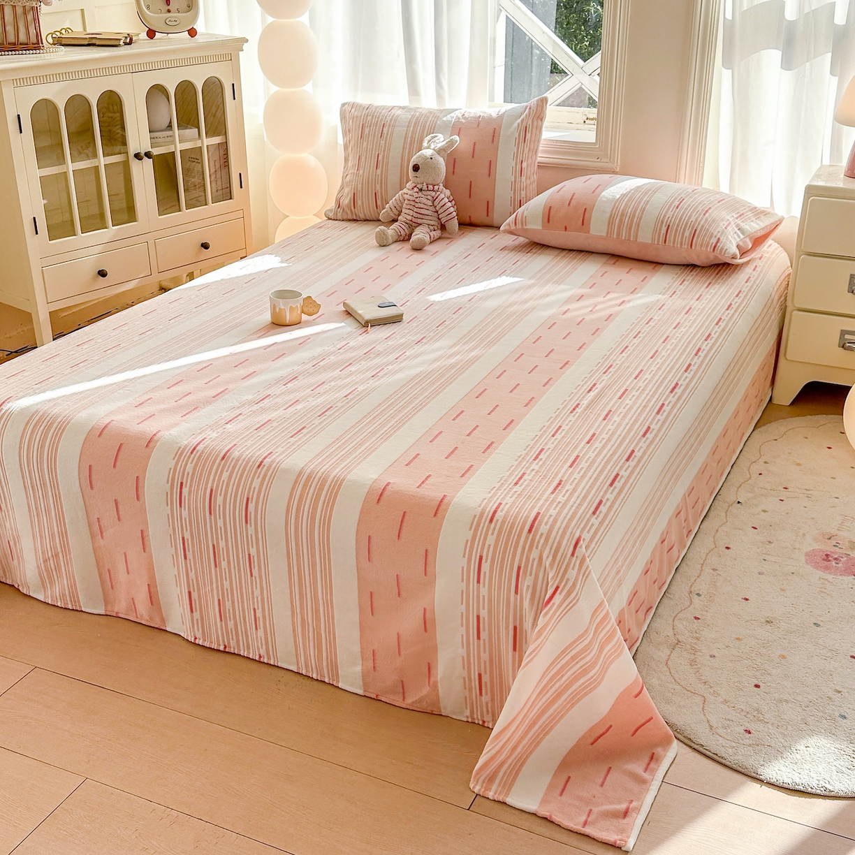 91家纺网 家纺一手货源 找家纺 灰鲸 2025新款立体雕花牛奶绒床单单床单单品床单单件 速写-粉