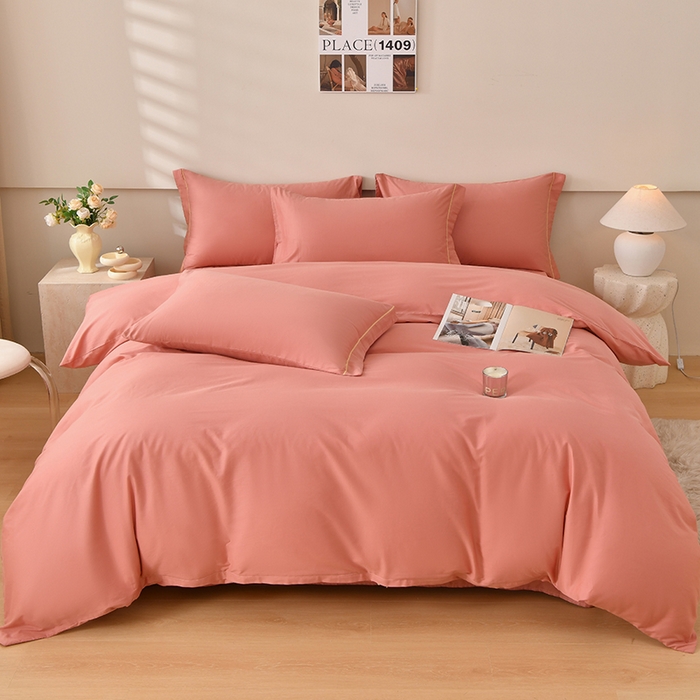 91家纺网 家纺一手货源 找家纺 （总）宇彬家纺 2026直播热新款A类13374全棉一字绣宽边枕套被套纯色四件套贡缎新疆长绒匹马棉轻奢缩水足可定做