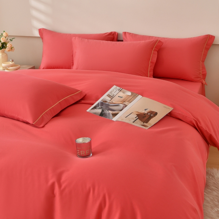 91家纺网 家纺一手货源 找家纺 （总）宇彬家纺 2026直播热新款A类13374全棉一字绣宽边枕套被套纯色四件套贡缎新疆长绒匹马棉轻奢缩水足可定做