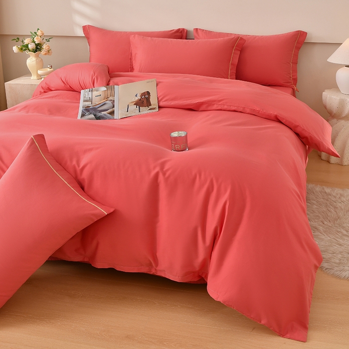 91家纺网 家纺一手货源 找家纺 （总）宇彬家纺 2026直播热新款A类13374全棉一字绣宽边枕套被套纯色四件套贡缎新疆长绒匹马棉轻奢缩水足可定做