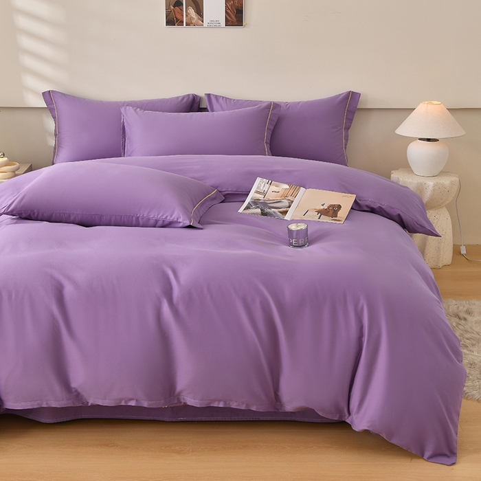 91家纺网 家纺一手货源 找家纺 宇彬家纺 2026直播热新款A类13374全棉一字绣宽边枕套被套纯色四件套贡缎新疆长绒匹马棉轻奢缩水足可定做 简绣-典雅紫