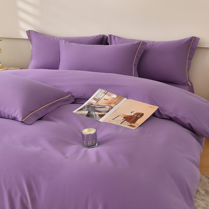 91家纺网 家纺一手货源 找家纺 宇彬家纺 2026直播热新款A类13374全棉一字绣宽边枕套被套纯色四件套贡缎新疆长绒匹马棉轻奢缩水足可定做 简绣-典雅紫