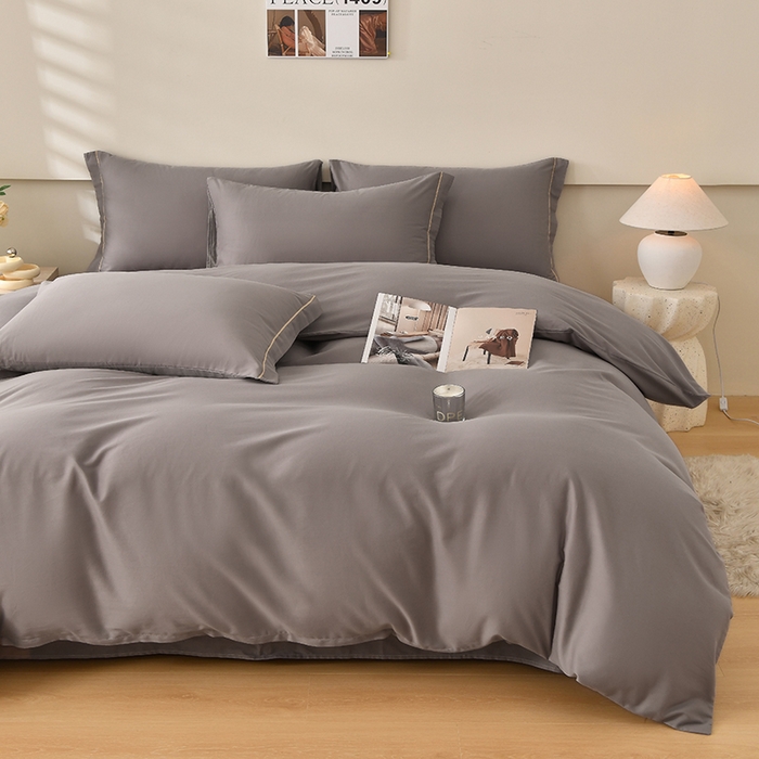 91家纺网 家纺一手货源 找家纺 宇彬家纺 2026直播热新款A类13374全棉一字绣宽边枕套被套纯色四件套贡缎新疆长绒匹马棉轻奢缩水足可定做 简绣-绅士灰