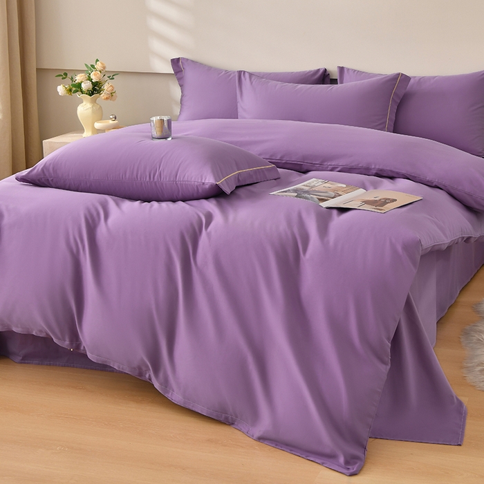 91家纺网 家纺一手货源 找家纺 宇彬家纺 2026直播热新款A类13374全棉一字绣宽边枕套被套纯色四件套贡缎新疆长绒匹马棉轻奢缩水足可定做 简绣-典雅紫