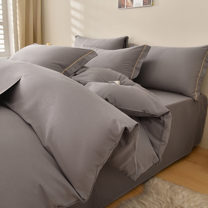 91家纺网 家纺一手货源 找家纺 宇彬家纺 2026直播热新款A类13374全棉一字绣宽边枕套被套纯色四件套贡缎新疆长绒匹马棉轻奢缩水足可定做 简绣-绅士灰