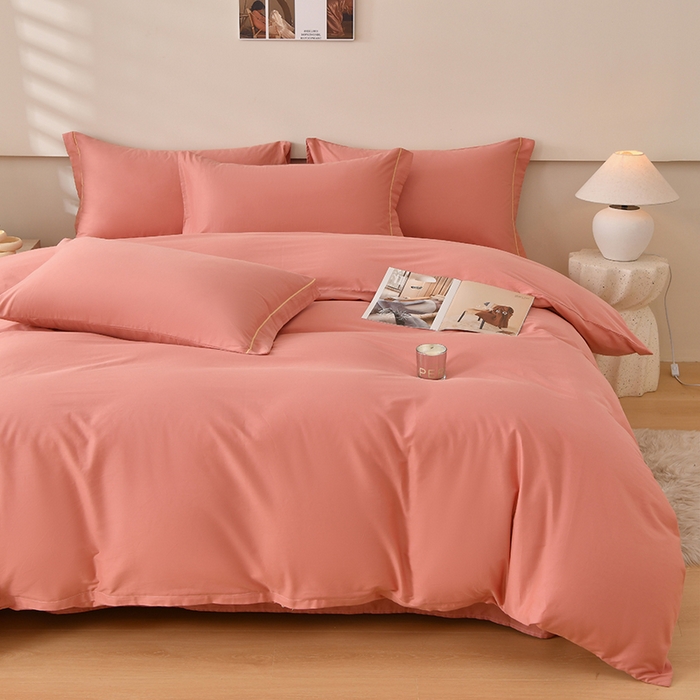 91家纺网 家纺一手货源 找家纺 宇彬家纺 2026直播热新款A类13374全棉一字绣宽边枕套被套纯色四件套贡缎新疆长绒匹马棉轻奢缩水足可定做 简绣-奶油粉