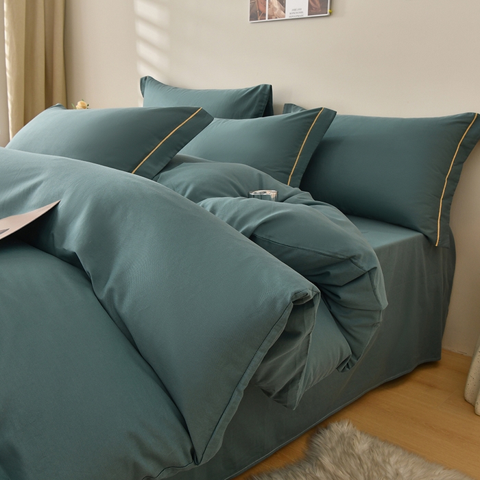 91家纺网 家纺一手货源 找家纺 宇彬家纺 2026直播热新款A类13374全棉一字绣宽边枕套被套纯色四件套贡缎新疆长绒匹马棉轻奢缩水足可定做 简绣-摩卡绿