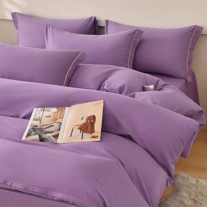 91家纺网 家纺一手货源 找家纺 宇彬家纺 2026直播热新款A类13374全棉一字绣宽边枕套被套纯色四件套贡缎新疆长绒匹马棉轻奢缩水足可定做 简绣-典雅紫