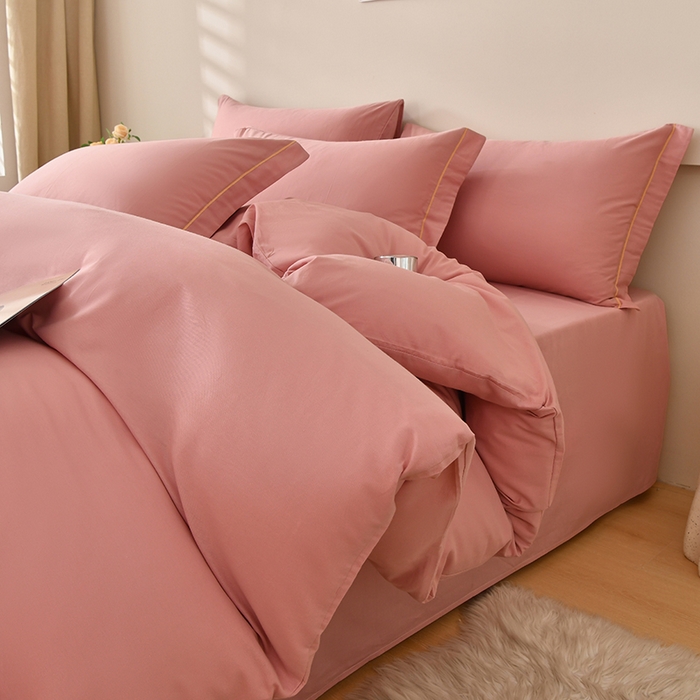 91家纺网 家纺一手货源 找家纺 宇彬家纺 2026直播热新款A类13374全棉一字绣宽边枕套被套纯色四件套贡缎新疆长绒匹马棉轻奢缩水足可定做 简绣-紫豆沙