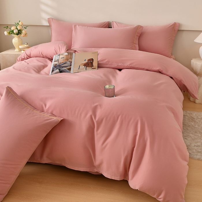 91家纺网 家纺一手货源 找家纺 宇彬家纺 2026直播热新款A类13374全棉一字绣宽边枕套被套纯色四件套贡缎新疆长绒匹马棉轻奢缩水足可定做 简绣-紫豆沙