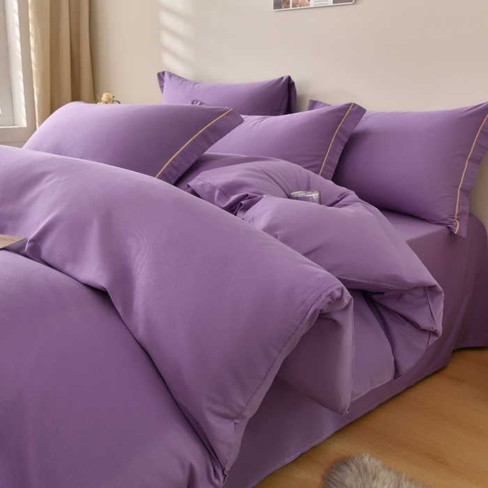 91家纺网 家纺一手货源 找家纺 宇彬家纺 2026直播热新款A类13374全棉一字绣宽边枕套被套纯色四件套贡缎新疆长绒匹马棉轻奢缩水足可定做 简绣-典雅紫