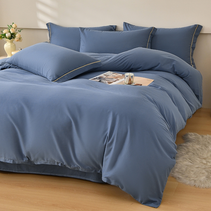 91家纺网 家纺一手货源 找家纺 宇彬家纺 2026直播热新款A类13374全棉一字绣宽边枕套被套纯色四件套贡缎新疆长绒匹马棉轻奢缩水足可定做 简绣-宾利蓝