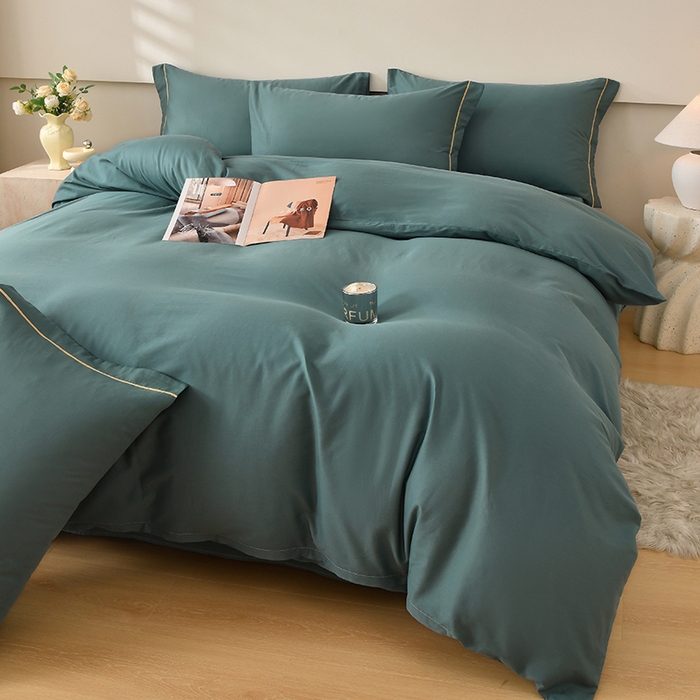 91家纺网 家纺一手货源 找家纺 宇彬家纺 2026直播热新款A类13374全棉一字绣宽边枕套被套纯色四件套贡缎新疆长绒匹马棉轻奢缩水足可定做 简绣-摩卡绿