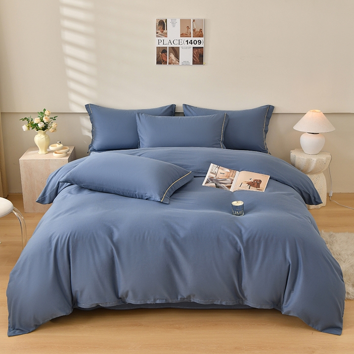 91家纺网 家纺一手货源 找家纺 （总）宇彬家纺 2026直播热新款A类13374全棉一字绣宽边枕套被套纯色四件套贡缎新疆长绒匹马棉轻奢缩水足可定做