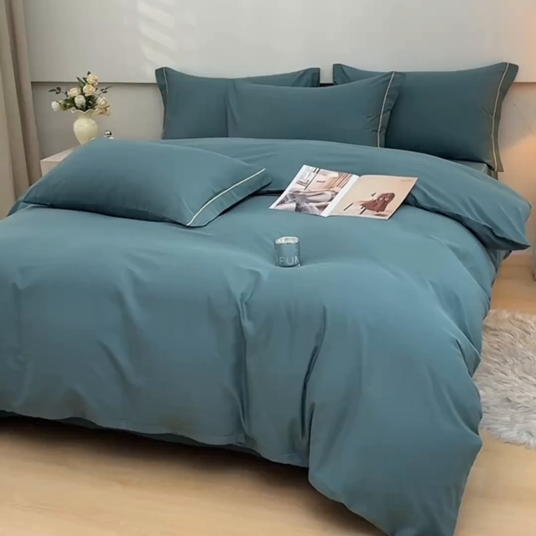 91家纺网 家纺一手货源 找家纺 宇彬家纺 2026直播热新款A类13374全棉一字绣宽边枕套被套纯色四件套贡缎新疆长绒匹马棉轻奢缩水足可定做 简绣-摩卡绿