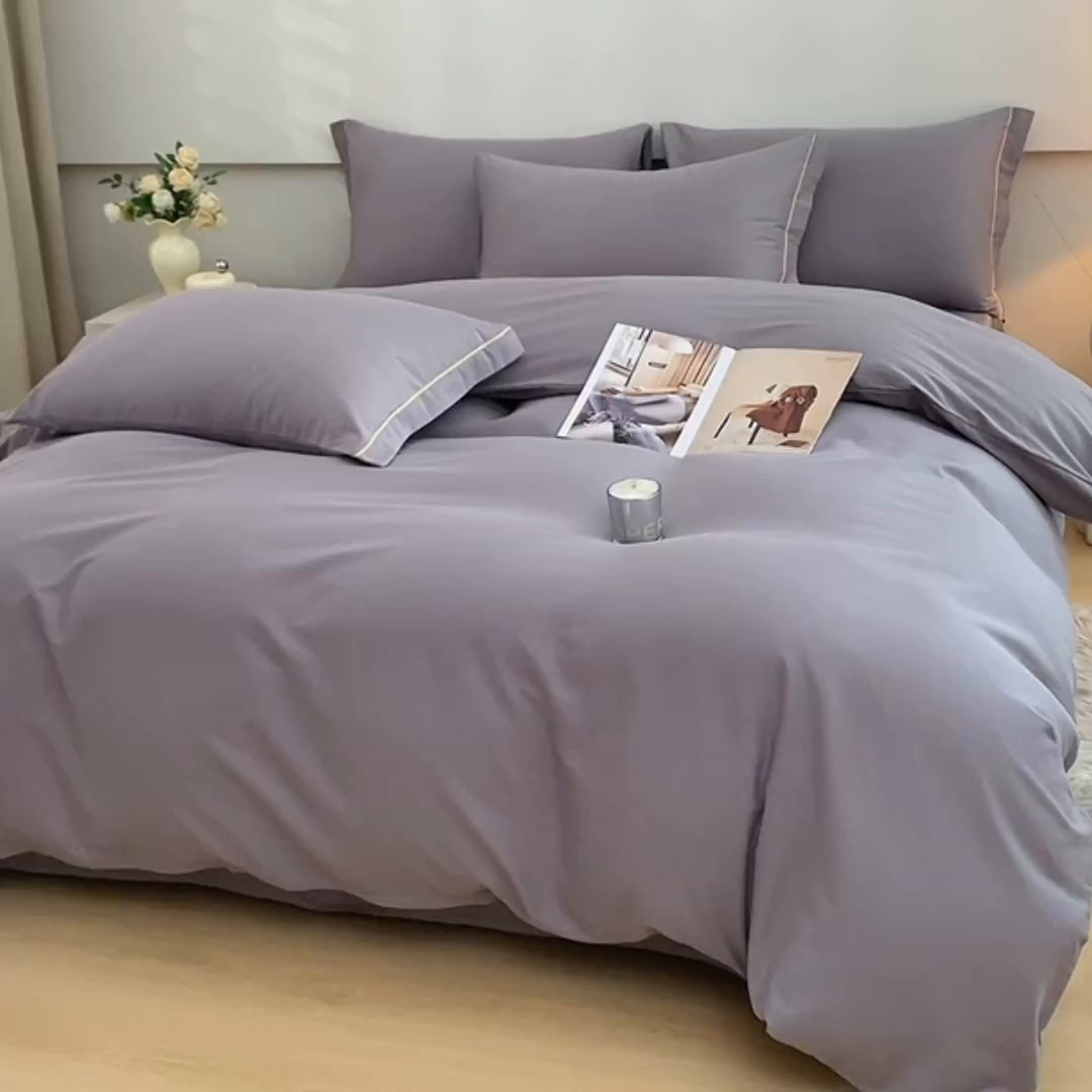 91家纺网 家纺一手货源 找家纺 宇彬家纺 2026直播热新款A类13374全棉一字绣宽边枕套被套纯色四件套贡缎新疆长绒匹马棉轻奢缩水足可定做 简绣-绅士灰