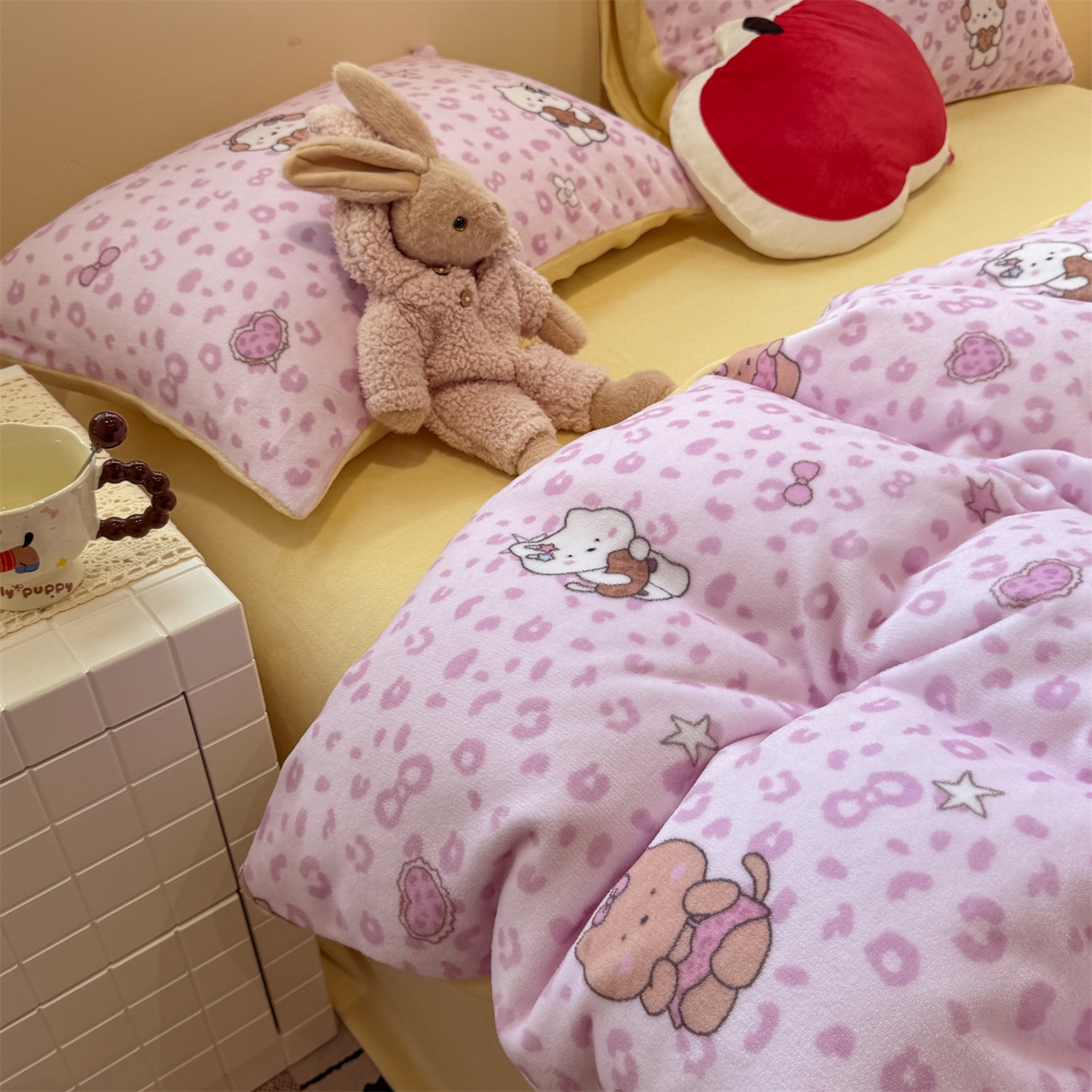 呗旺鹿 2025新款A类牛奶绒数码印花卡通小清新四件套（场景一） 豹纹凯蒂