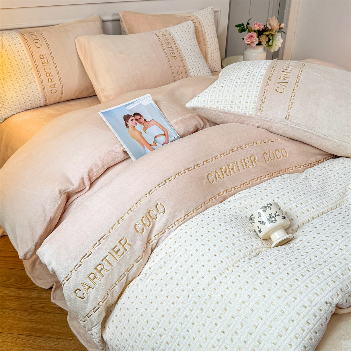 （总）灰鲸 2025新款牛奶绒刺绣拼接款四件套-威廉