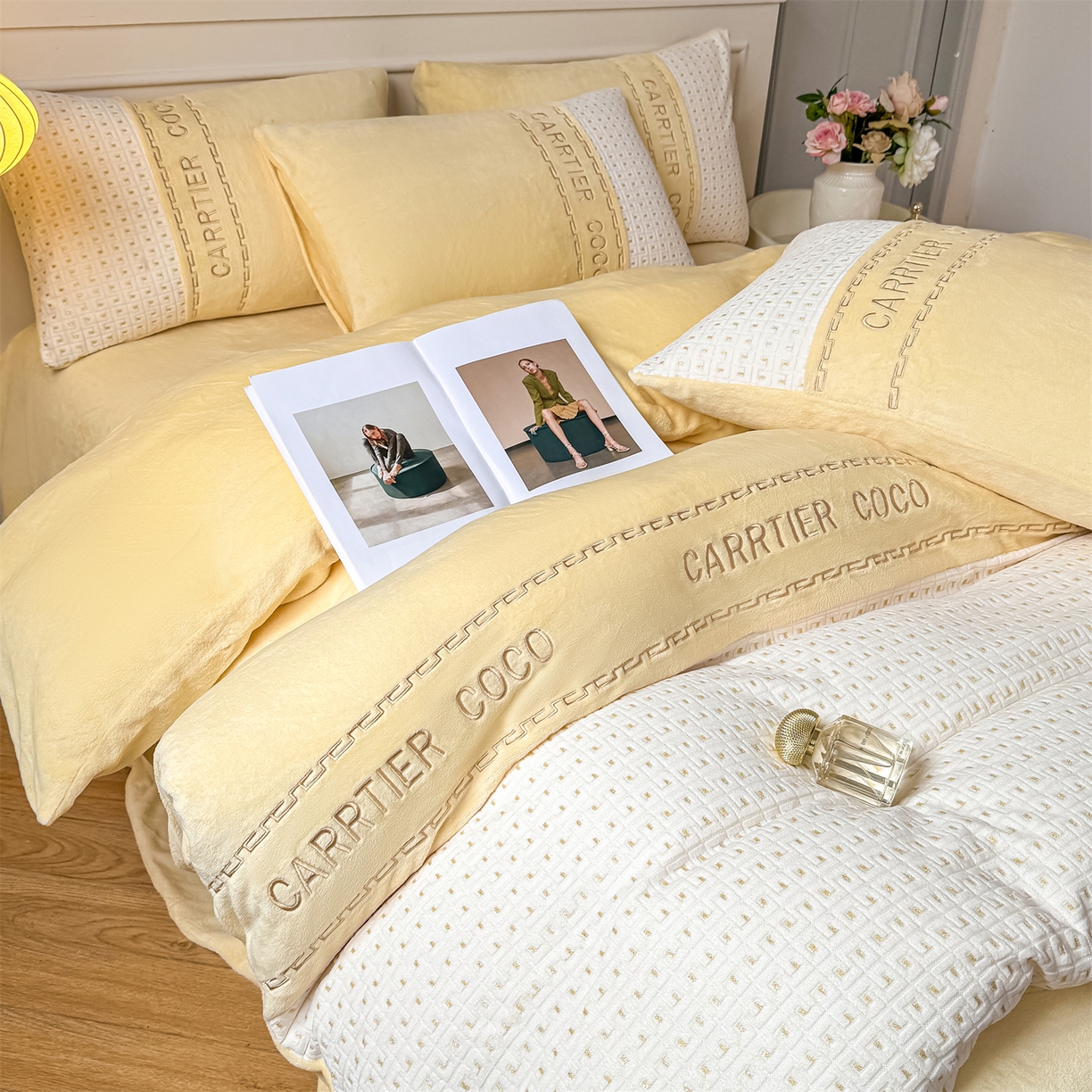 91家纺网 家纺一手货源 找家纺 （总）灰鲸 2025新款牛奶绒刺绣拼接款四件套-威廉