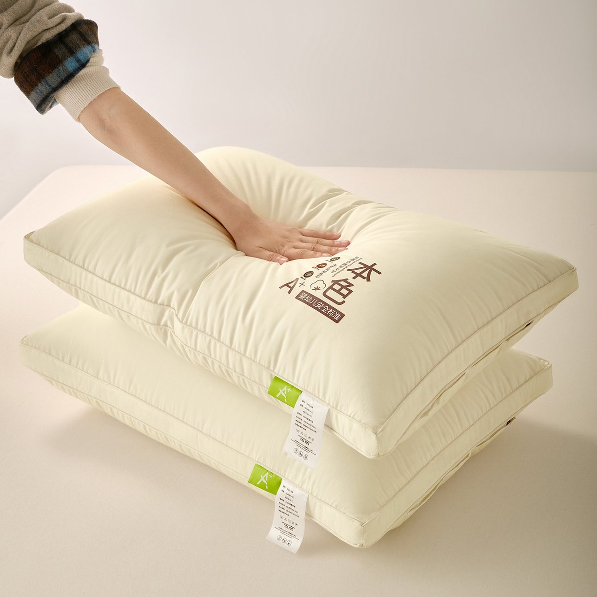 91家纺网 家纺一手货源 找家纺 鼎晟纺 2025新款全棉天然本色亲肤舒适枕儿童学生枕头成人枕芯 全棉本色双边款