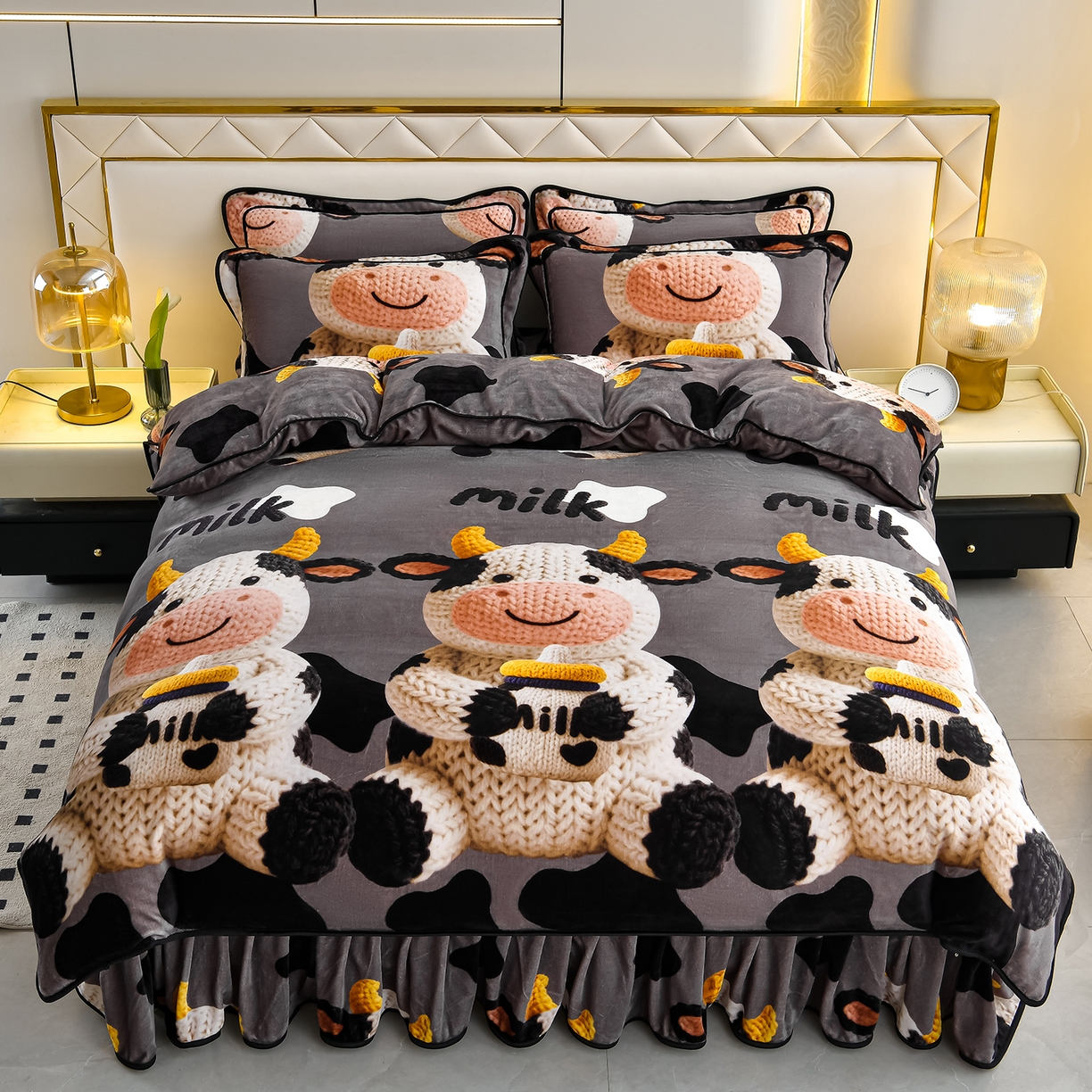 91家纺网 家纺一手货源 找家纺 缘莉娜家纺 2025高克重8斤牛奶绒四件套金貂绒法莱绒加厚保暖直播电商爆款 萌牛牛