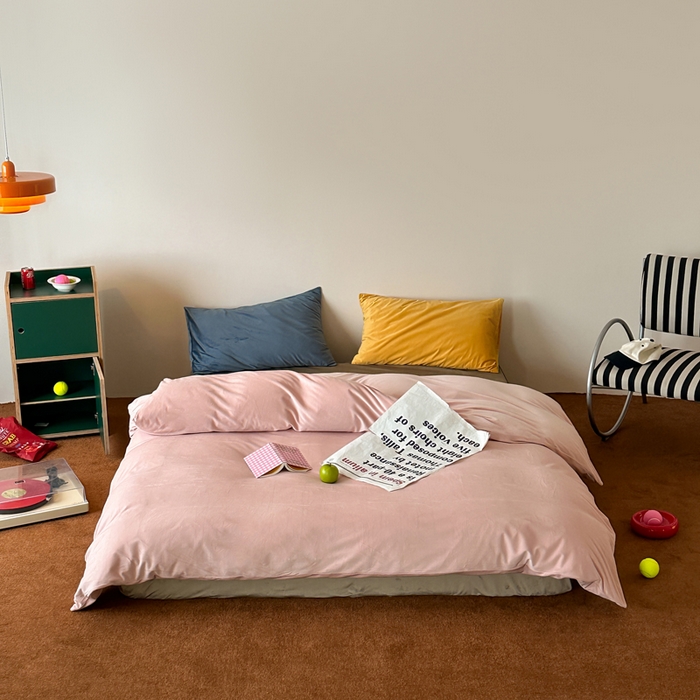 91家纺网 家纺一手货源 找家纺 （总）例外 2025新款日式良品190克高克重天鹅绒HD混搭系列四件套