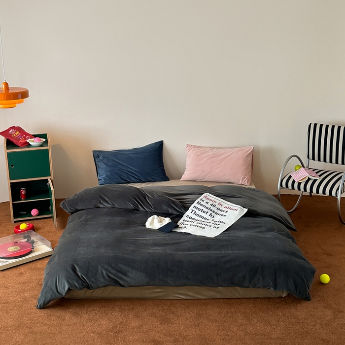 91家纺网 家纺一手货源 找家纺 （总）例外 2025新款日式良品190克高克重天鹅绒HD混搭系列四件套