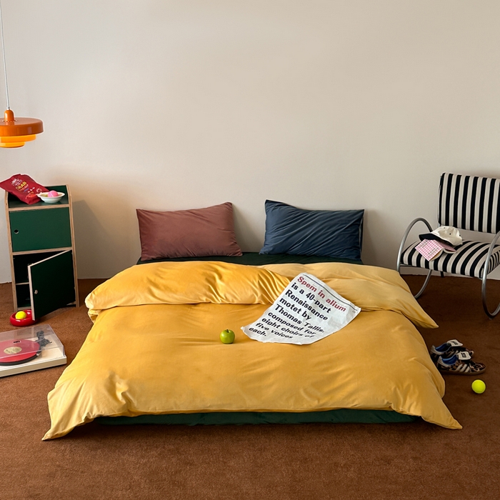例外 2025新款日式良品190克高克重天鹅绒HD混搭系列四件套 HD暖黄