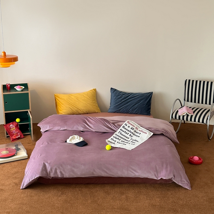 91家纺网 家纺一手货源 找家纺 （总）例外 2025新款日式良品190克高克重天鹅绒HD混搭系列四件套