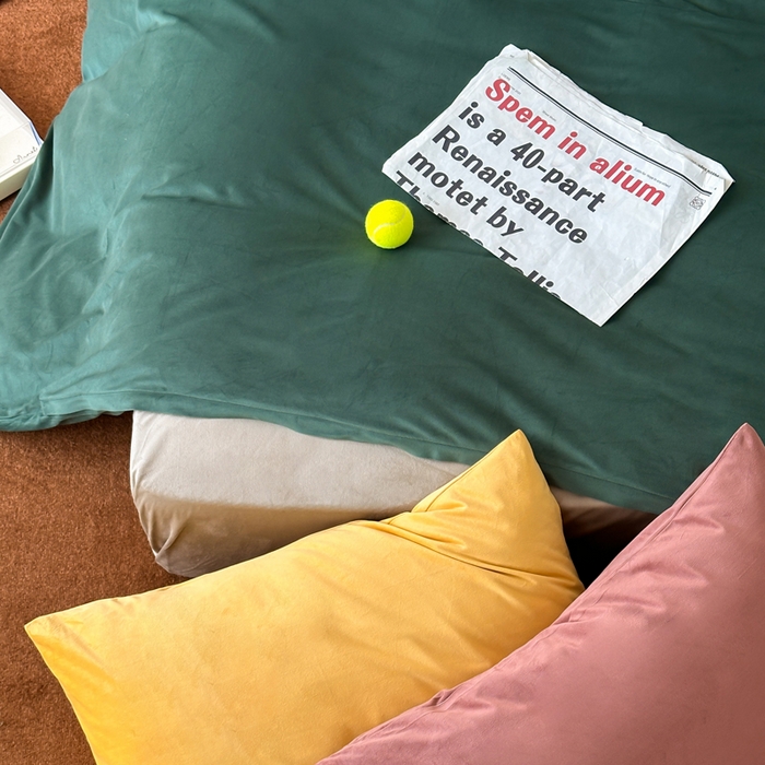 91家纺网 家纺一手货源 找家纺 例外 2025新款日式良品190克高克重天鹅绒HD混搭系列四件套 HD墨绿