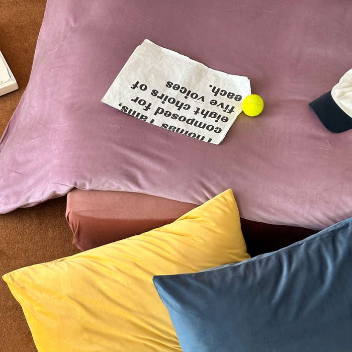 91家纺网 家纺一手货源 找家纺 例外 2025新款日式良品190克高克重天鹅绒HD混搭系列四件套 HD藕紫