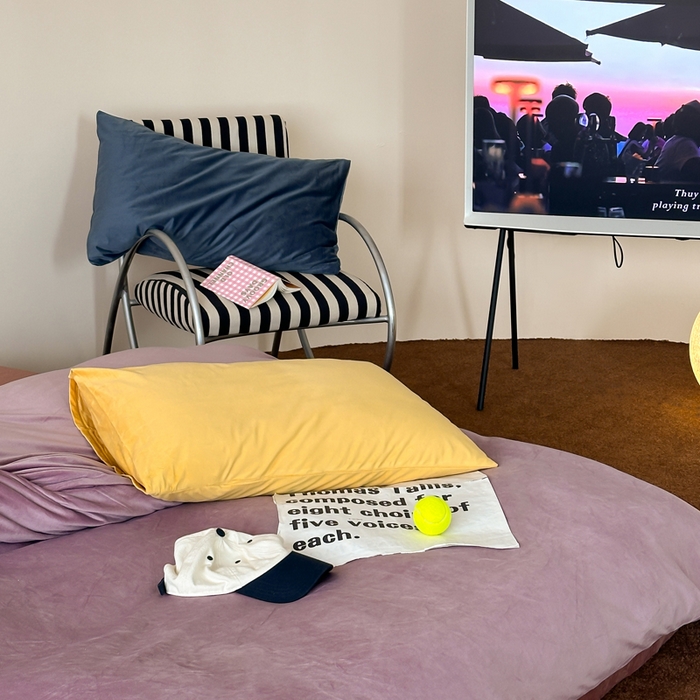 91家纺网 家纺一手货源 找家纺 例外 2025新款日式良品190克高克重天鹅绒HD混搭系列四件套 HD藕紫