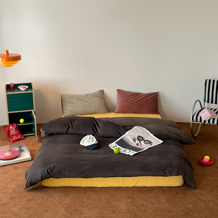 例外 2025新款日式良品190克高克重天鹅绒HD混搭系列四件套 HD咖啡