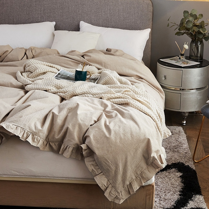 91家纺网 家纺一手货源 找家纺 （总）十个点家纺 2020新款全棉色织水洗棉花边被套单件纯棉