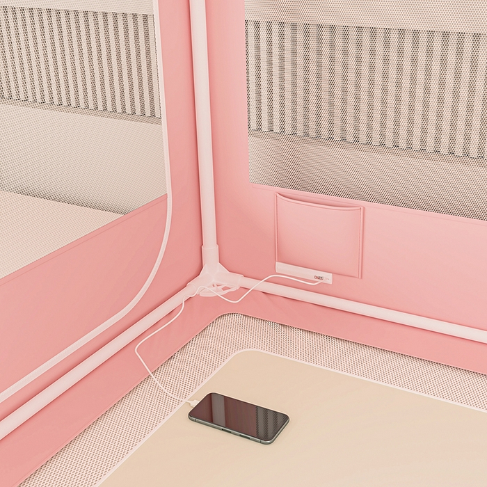 91家纺网 家纺一手货源 找家纺 海虹蚊帐 2025新款加高内穿U型三门2402保暖款夹棉防尘顶坐床蚊帐 浅粉