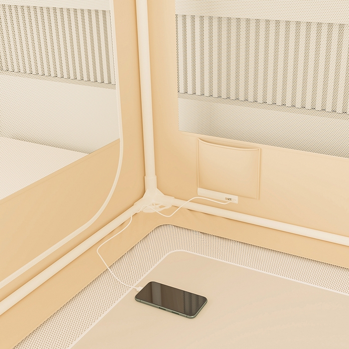 91家纺网 家纺一手货源 找家纺 海虹蚊帐 2025新款加高内穿U型三门2402保暖款夹棉防尘顶坐床蚊帐 米色