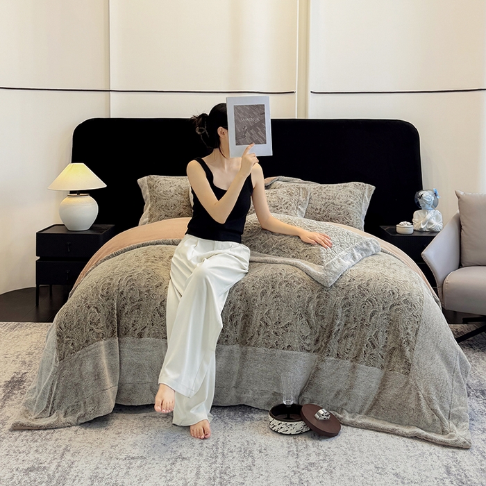 91家纺网 家纺一手货源 找家纺 丞音家纺 11斤新款秋冬A类轻奢皮草绒加厚保暖水貂绒牛奶绒床上用品珊瑚绒四件套床单被套 伯恩-抹茶咖