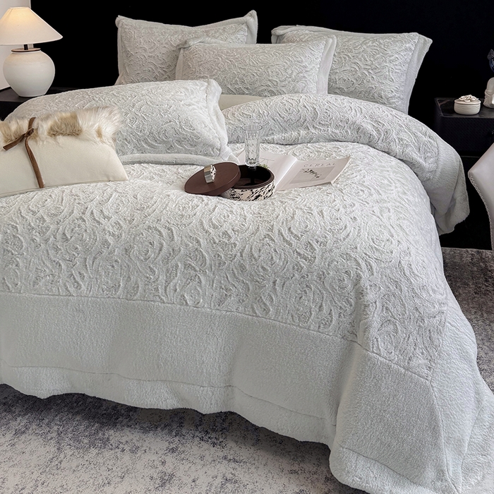 91家纺网 家纺一手货源 找家纺 丞音家纺 11斤新款秋冬A类轻奢皮草绒加厚保暖水貂绒牛奶绒床上用品珊瑚绒四件套床单被套 伯恩-浅灰色