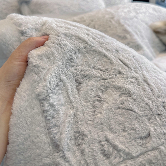 91家纺网 家纺一手货源 找家纺 丞音家纺 11斤新款秋冬A类轻奢皮草绒加厚保暖水貂绒牛奶绒床上用品珊瑚绒四件套床单被套 伯恩-浅灰色