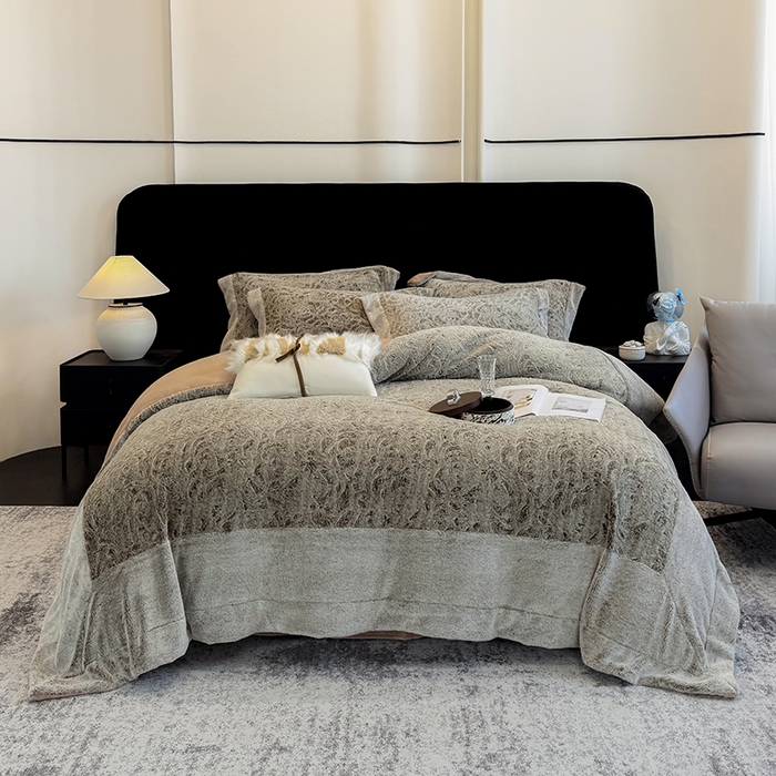 91家纺网 家纺一手货源 找家纺 丞音家纺 11斤新款秋冬A类轻奢皮草绒加厚保暖水貂绒牛奶绒床上用品珊瑚绒四件套床单被套 伯恩-抹茶咖