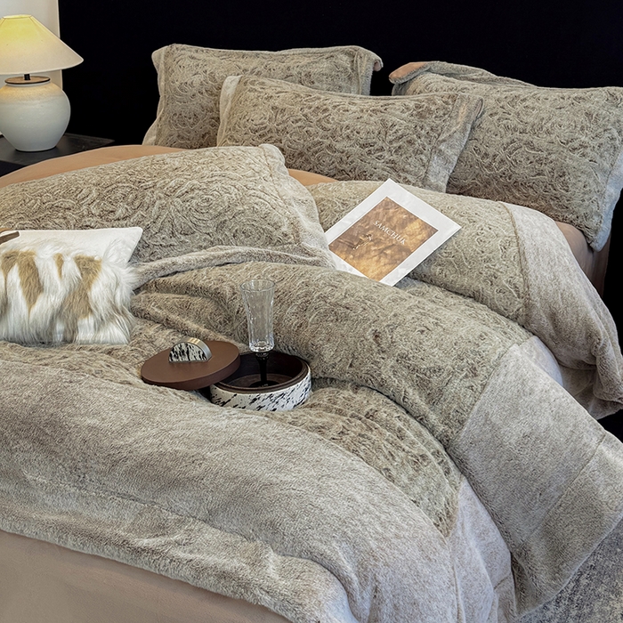 91家纺网 家纺一手货源 找家纺 丞音家纺 11斤新款秋冬A类轻奢皮草绒加厚保暖水貂绒牛奶绒床上用品珊瑚绒四件套床单被套 伯恩-抹茶咖