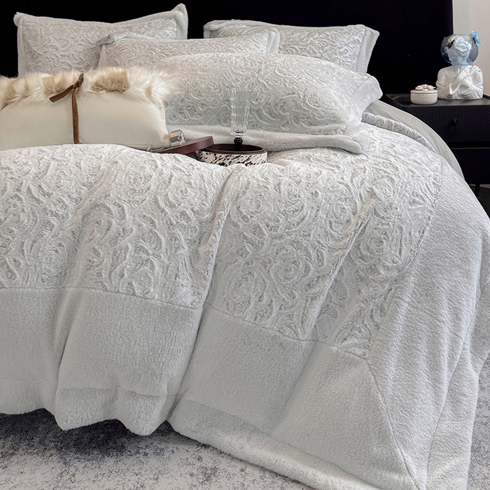 91家纺网 家纺一手货源 找家纺 丞音家纺 11斤新款秋冬A类轻奢皮草绒加厚保暖水貂绒牛奶绒床上用品珊瑚绒四件套床单被套 伯恩-浅灰色