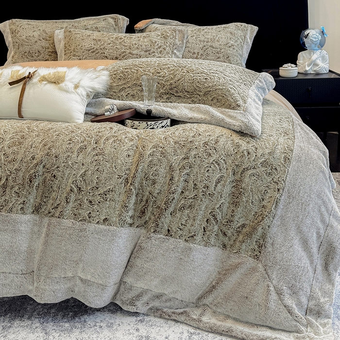91家纺网 家纺一手货源 找家纺 丞音家纺 11斤新款秋冬A类轻奢皮草绒加厚保暖水貂绒牛奶绒床上用品珊瑚绒四件套床单被套 伯恩-抹茶咖