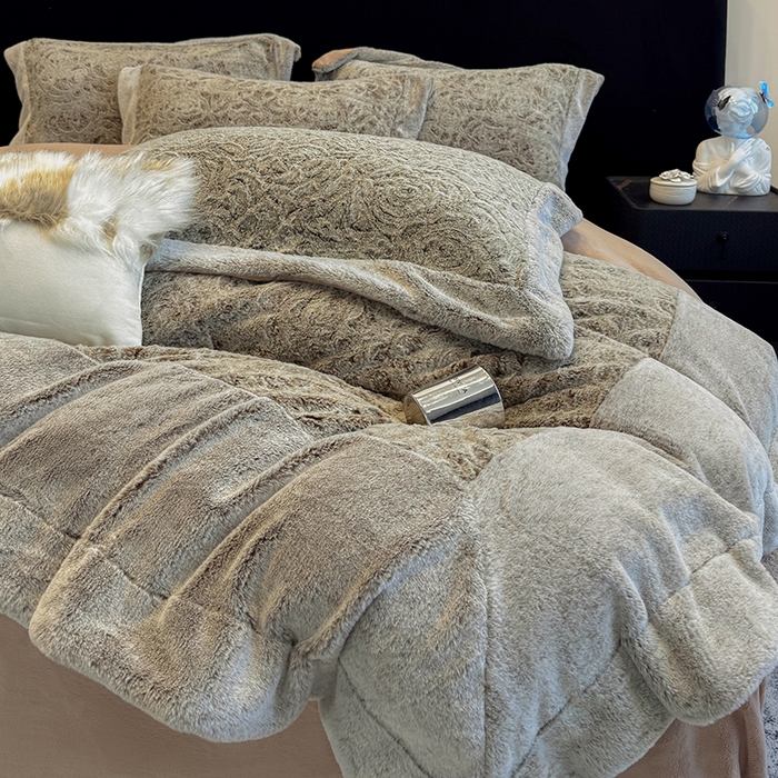 91家纺网 家纺一手货源 找家纺 丞音家纺 11斤新款秋冬A类轻奢皮草绒加厚保暖水貂绒牛奶绒床上用品珊瑚绒四件套床单被套 伯恩-抹茶咖