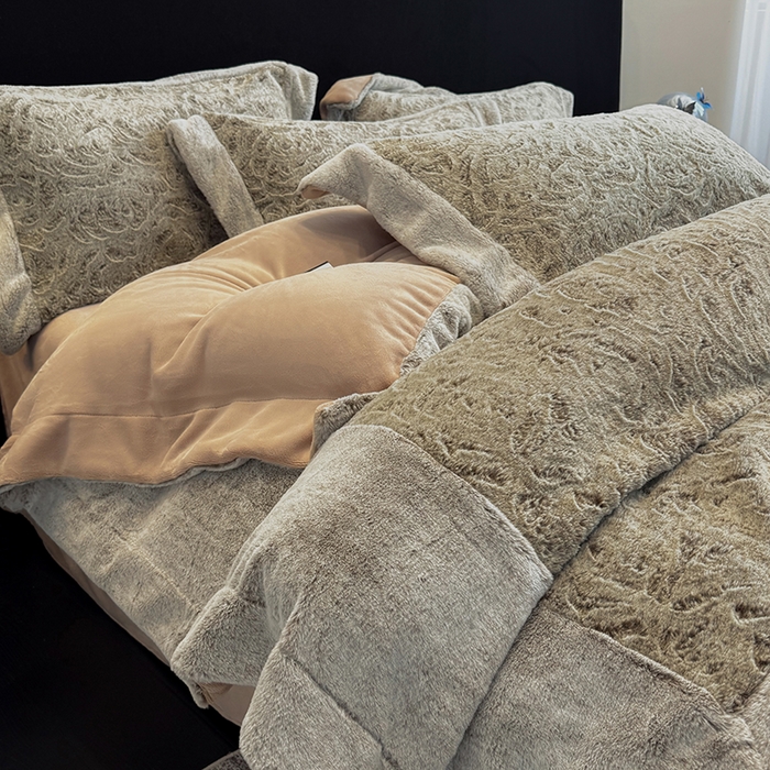 91家纺网 家纺一手货源 找家纺 丞音家纺 11斤新款秋冬A类轻奢皮草绒加厚保暖水貂绒牛奶绒床上用品珊瑚绒四件套床单被套 伯恩-抹茶咖