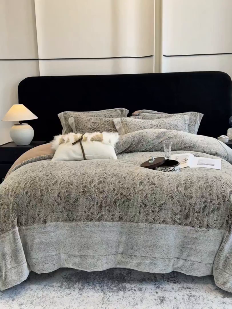 91家纺网 家纺一手货源 找家纺 丞音家纺 11斤新款秋冬A类轻奢皮草绒加厚保暖水貂绒牛奶绒床上用品珊瑚绒四件套床单被套 伯恩-抹茶咖