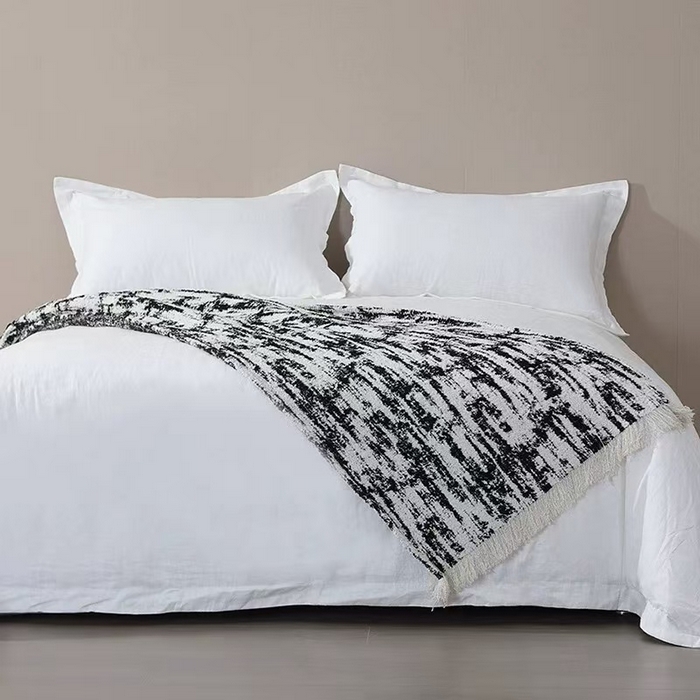 91家纺网 家纺一手货源 找家纺 安力森/诚臻酒店用品 2025新款轻奢毛绒卡其色床尾巾高级酒店床旗简约诧寂风搭巾民宿床尾毯搭毯 轻奢抽象刷纹深灰