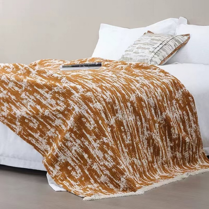 91家纺网 家纺一手货源 找家纺 安力森/诚臻酒店用品 2025新款轻奢毛绒卡其色床尾巾高级酒店床旗简约诧寂风搭巾民宿床尾毯搭毯 轻奢抽象刷纹棕色